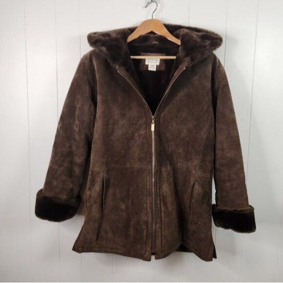 Vintage Jackets & Blazers - Vintage 90s Suede Fur Lined Brown Coat Jacket 1990 Bohemian Western Boho Leather
